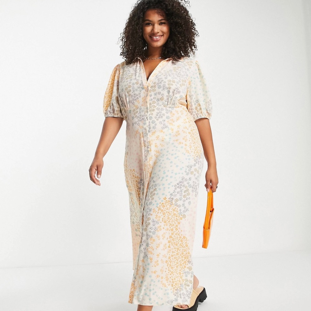 ASOS DESIGN Curve button front midi shirt tea dress in mix scale floral print